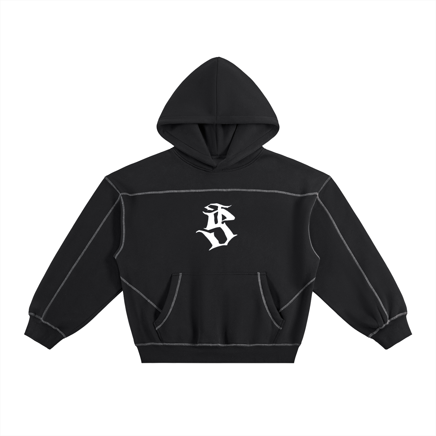 TearStreet Contrast-Stitched Boxy Fleece Hoodie