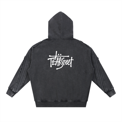 TearStreet Snow Washed Tracksuit | Raw Edge Zip Hoodie & Sweatpants