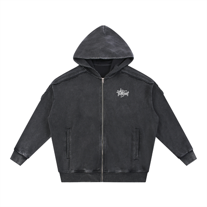TearStreet Snow Washed Tracksuit | Raw Edge Zip Hoodie & Sweatpants