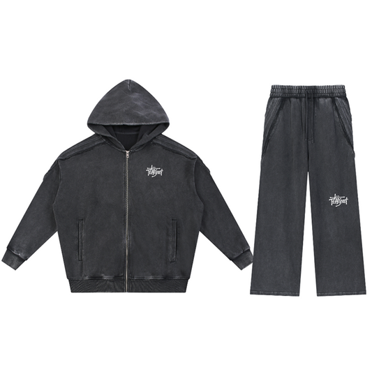TearStreet Snow Washed Tracksuit | Raw Edge Zip Hoodie & Sweatpants