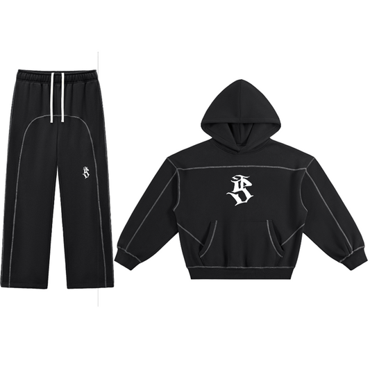 TearStreet Contrast-Stitched Boxy Fleece Hoodie