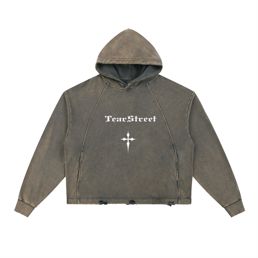 Vintage Washed Frayed-Hem Hoodie