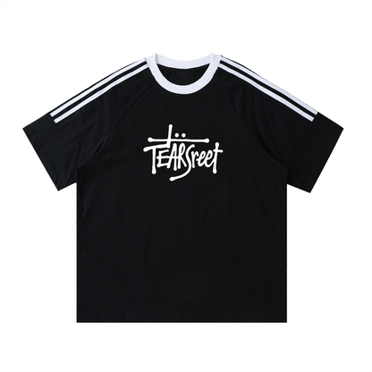Contrast Tape Crewneck Cotton T-Shirt