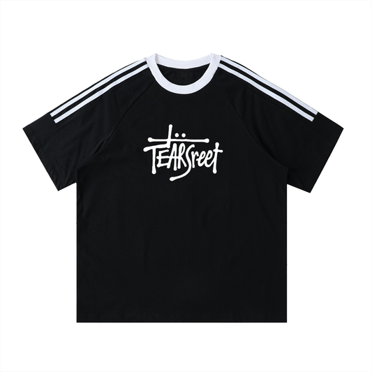 Contrast Tape Crewneck Cotton T-Shirt