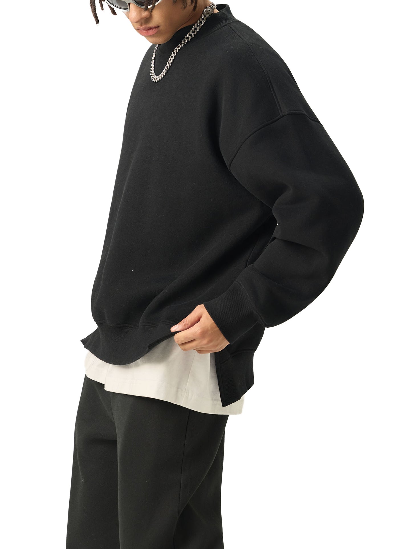 TearStreet Side Slit Crewneck Sweatshirt